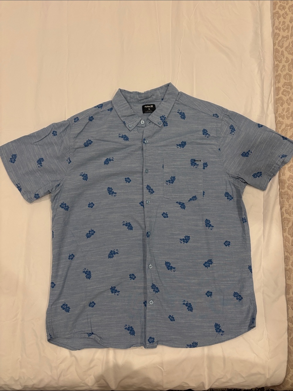 Hurly Short-Sleeve Button-Up Shirt in Light Blue Floral